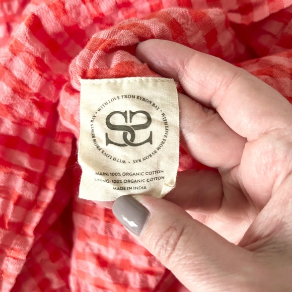 Spell Strawberry Fields Midi Dress Red Seersucker Cotton Puff Sleeve Small - Picture 6 of 6